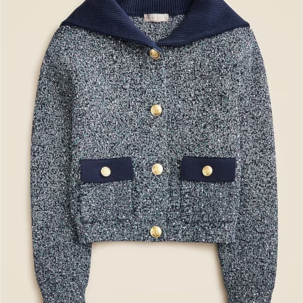 J. Crew Marled Tweed  Yarn Sweater with Gold Buttons